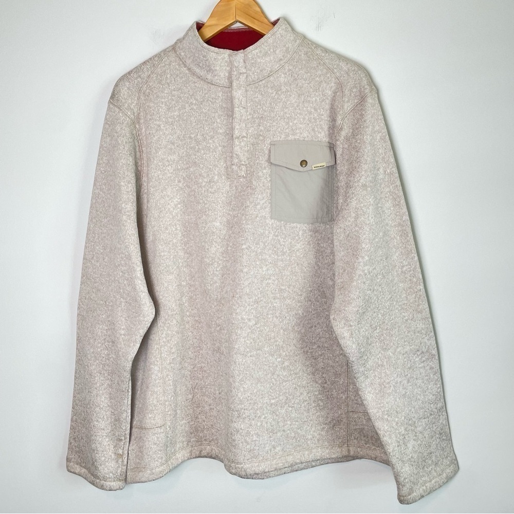 Woolrich 1/4 Snap T Drifter Knit Pullover Sweater Heather Knit Oatmeal Neutral - Picture 3 of 8